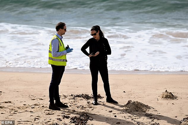 Randwick Council suspects the material (pictured on Tuesday) may be 'tar balls'