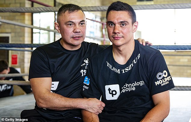 After leaving his business studies at university, Tim Tszyu took up personal training at a boxing gym in Sydney - and his love for the sport soon returned (the father and son are pictured, in 2019)