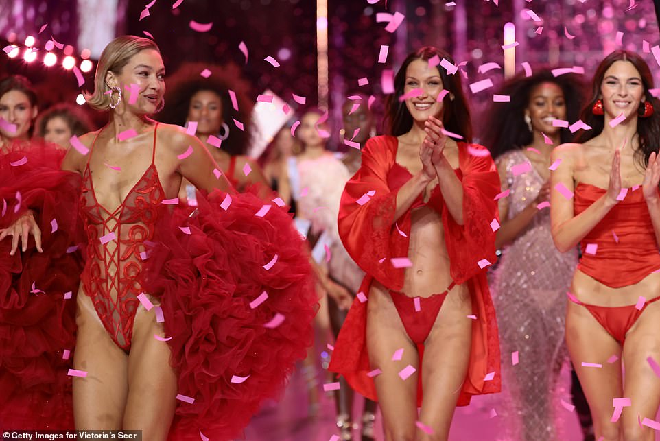 Despite expectations for the show, fans praised the return of the new Victoria's Secret Fashion Show after a six-year absence - calling it 'boring' and bland (L-R) Gigi Hadid, Bella Hadid and Vittoria Ceretti seen at the festivities of Tuesday in New York