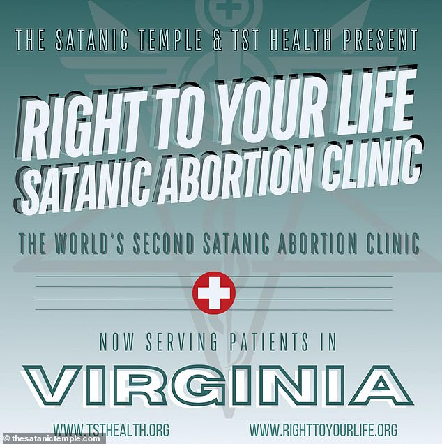 The “Satanic Abortion Ritual,” which the temple claims is a deeply held religious belief, allows women to receive abortion services while “asserting their right to bodily autonomy as a religious practice.” Pictured: A flyer created to promote the new clinic in Virginia