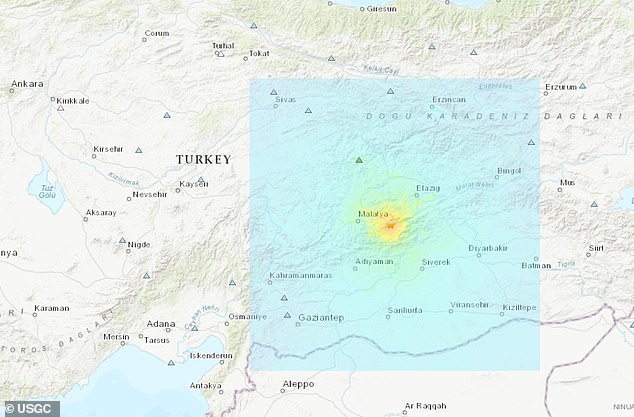 The USGC also uploaded a map showing the estimated intensity of the earthquakes