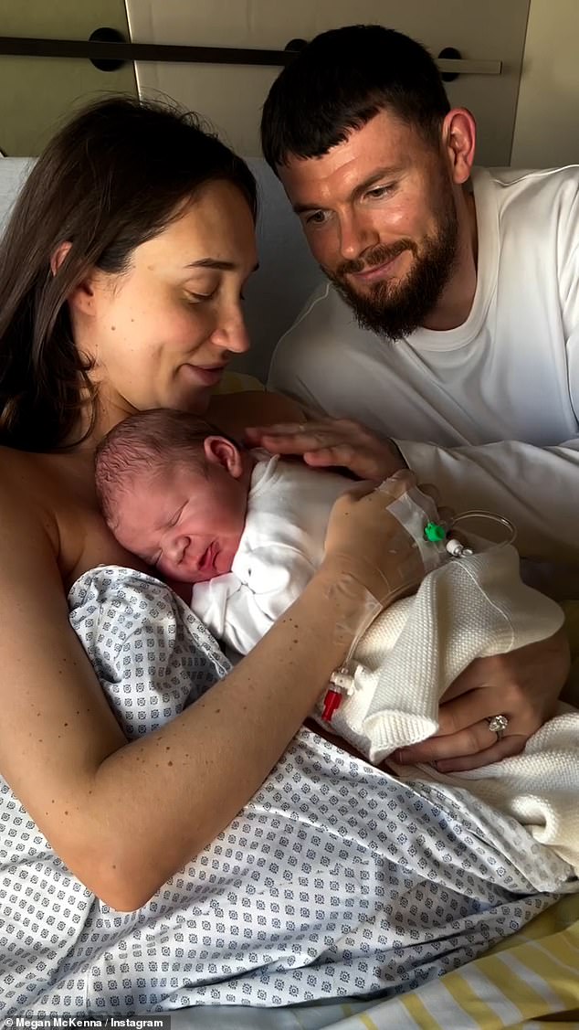 The former TOWIE star, 32, took to her Instagram a week ago to share the exciting news that she welcomed a baby boy named Landon Henry with her footballer fiance Oliver Burke, 27, last Monday (pictured)