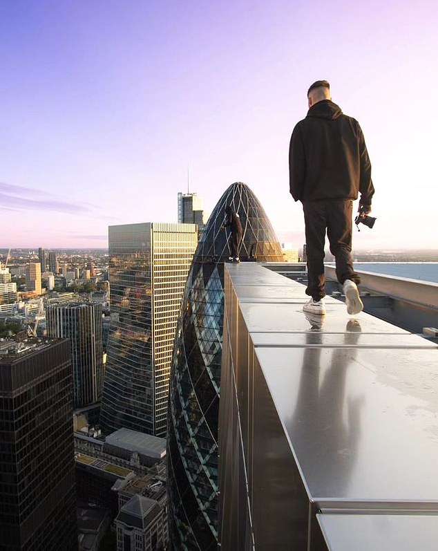 Stevenson showed some of his 'rooftoping' around the world on his Instagram page under the name expedition (photo in London)