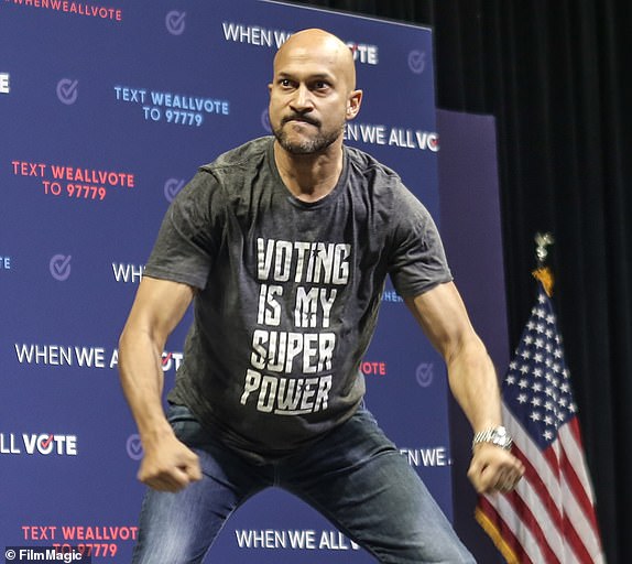 CORAL GABLES, FL – SEPTEMBER 28: Keegan-Michael Key speaks during a 'When We All Vote Rally' in Miami at the Watsco Center at the University of Miami on September 28, 2018 in Carol Gables, Florida. (Photo by Thaddaeus McAdams/FilmMagic)