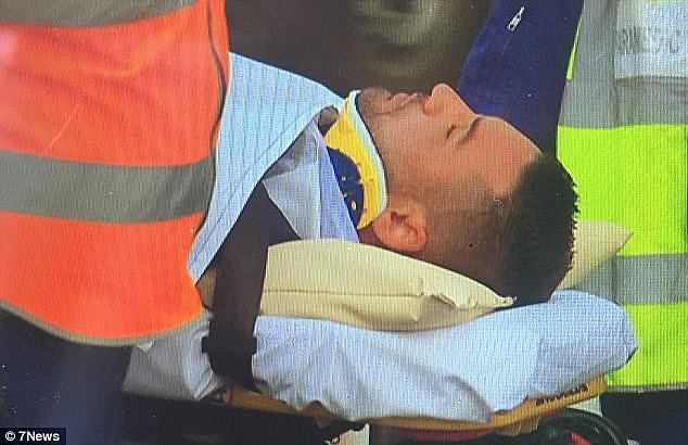 Television crews on the scene filmed Mehajer (pictured) as he was carried into an ambulance with his neck in a brace after the car crash in October 2017