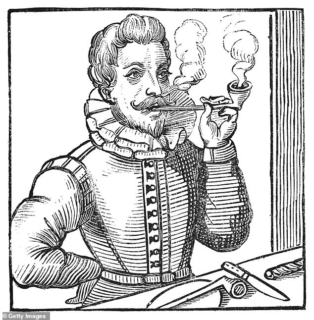 A common date for the arrival of tobacco in England is July 27, 1586, when Sir Walter Raleigh is said to have brought tobacco to England from Virginia. Pictured, a portrait of Sir Walter Raleigh smoking (c. 16th century)