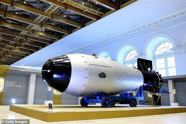 Soviet AN-602 hydrogen bomb during an exhibition organized by the Rosatom Bureau in Moscow, Russia