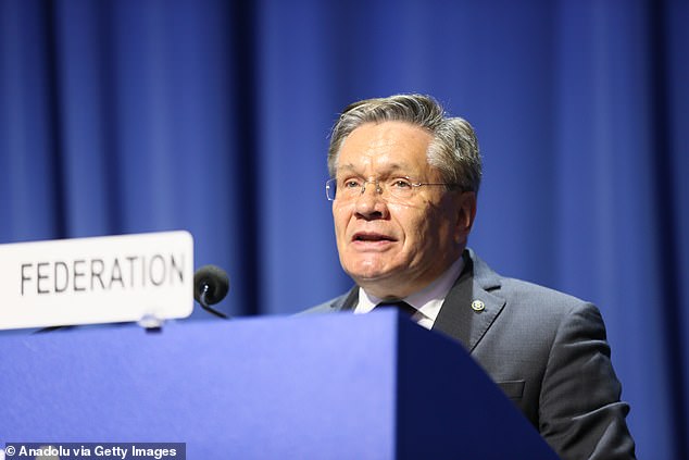 President of Russia's state-owned nuclear energy company Rosatom Alexey Likhachev delivers a speech during the 68th General Conference of the International Atomic Energy Agency (IAEA) in Vienna, Austria on September 16, 2024