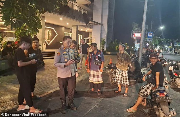 Police outside the Love Fashion Hotel in Legian last Thursday around 9pm when Barry ended up there after shouting incoherently and directing traffic in his underpants