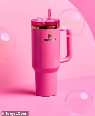 They released two Stanley cups exclusively at Target: one in sparkling pink for Ariana Grande's character Glinda (seen) and the other in piercing green for Cynthia Erivo's character Elphaba