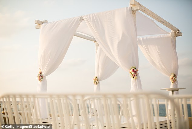 Davis was reportedly standing directly under the chuppah when the estimated 87-pound structure collapsed, hitting her in the neck and back. In the photo: a Jewish wedding chuppah