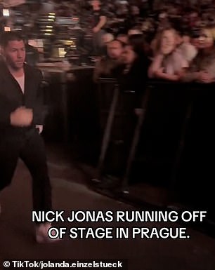 The pop star, 32, was in the middle of a performance with his brothers Joe Jonas, 35, and Kevin Jonas, 36, in Prague on Tuesday when he suddenly stopped the show and left the stage.