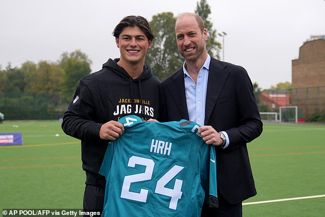 Prince William posed alongside former rugby star and NFL recruit Louis Rees-Zammit