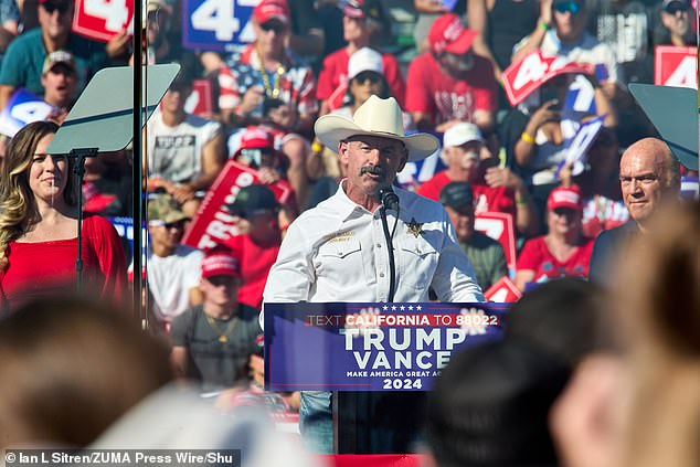 Sheriff Bianco speaks during Trump's campaign rally in Coachella, California on Saturday, October 12