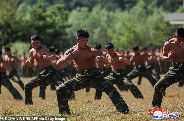 The incident was also cited by South Korean Defense Minister Kim Yong-hyun, who said it was “very likely” true. If so, this would be the first confirmation that Kim's forces are stationed on or near the front lines. This photo taken on October 2 shows troops participating in training at a Korean People's Army Special Operations Forces base