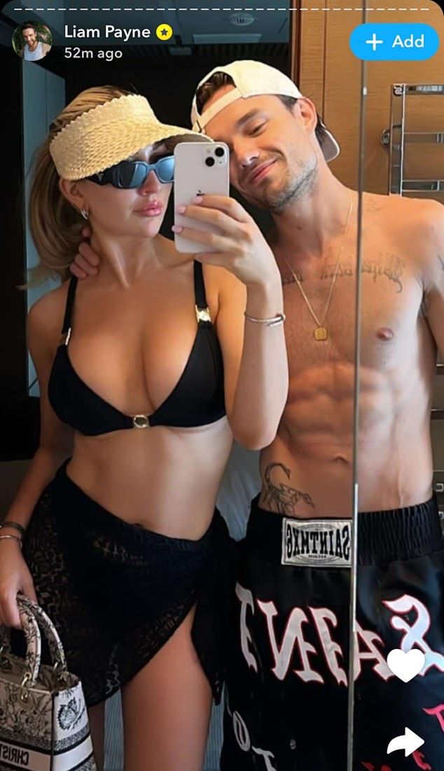 One image showed both Liam and Kate pausing for a mirror selfie together, as well as another post in which he looked into the camera and typed: 'Beautiful day in Argentina'