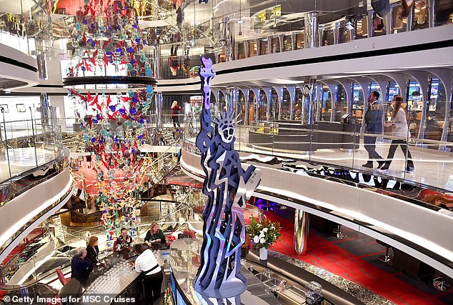 The 23-year-old's mother was allowed to stay on the ship while it made stops in Grand Cayman Island, Mexico and MSC Ocean Cay – the cruise ship company's private island in the Bahamas. Pictured: Inside MSC's Seascape cruise ship