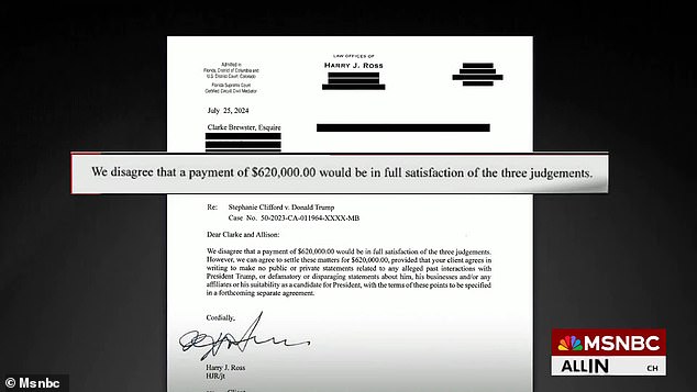 Maddow included a recording of a conversation between Daniels in consultation with her attorney, Clark Brewster, as well as emails between Daniels' lawyers and Trump's representatives