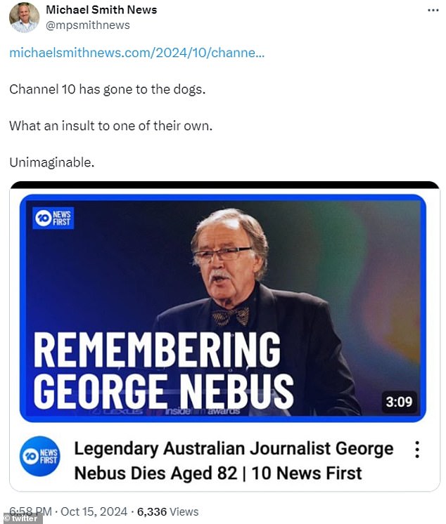 It comes after Ten News First came under fire earlier this week when it shared a tribute online with the veteran presenter's name spelled 'Nebus' instead of 'Negus'.