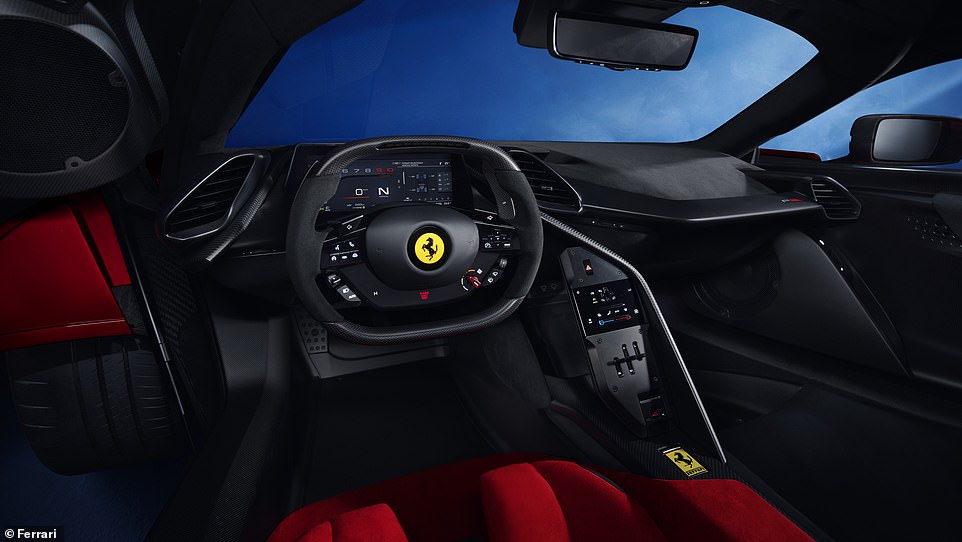 Focused on the driver: Ferrari describes the seats as 1+ – with the single passenger seat set back