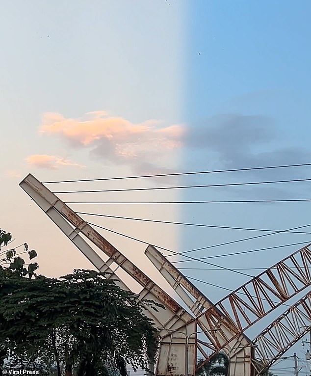 Footage shows the horizon divided into night on one side and day on the other in Mandaue City, the Philippines on October 10