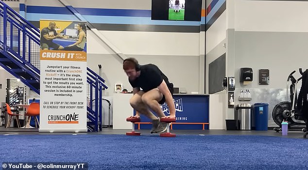 He continued his gymnastics fitness routine while eating the bars, using his own body weight to build muscle in gymnastics.