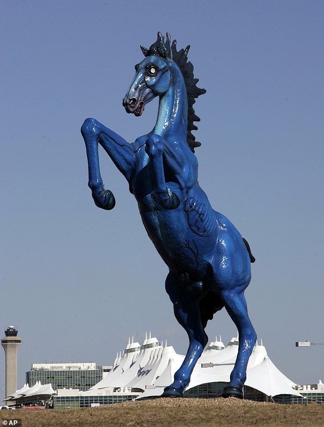 The 'Blucifer' statue at Denver International Airport is at the center of one of the site's conspiracy theories