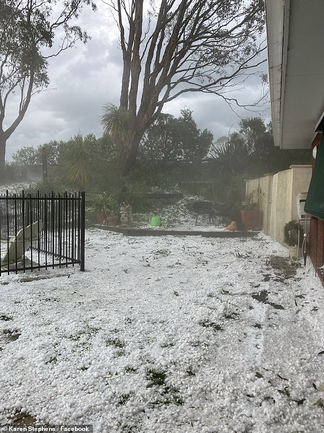 Many homes in Casterton were left with their yards covered in hail