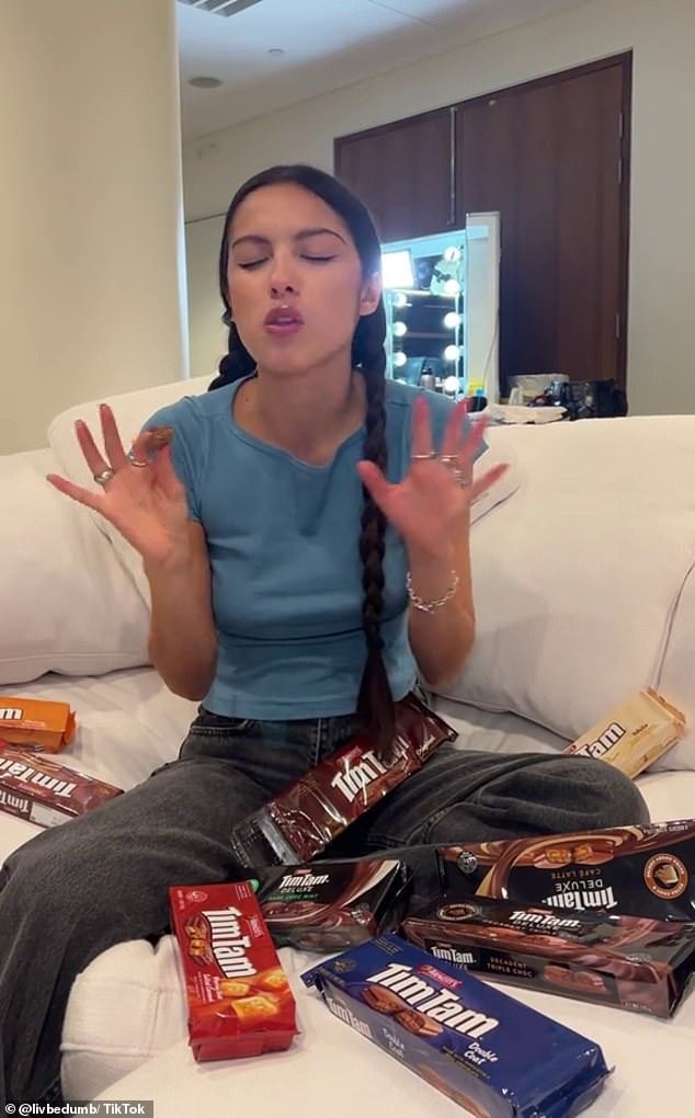 Olivia has given another nod to Australian culture as she tried out Tim Tams in a fun TikTok video