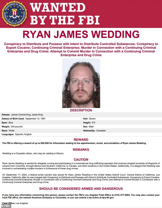 The FBI's wanted flier for Wedding, calling him armed and dangerous