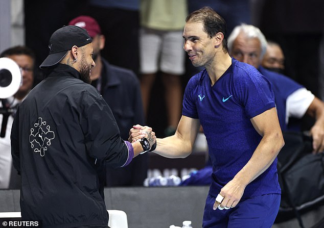 Neymar was spotted catching up with Rafael Nadal, who retires next month