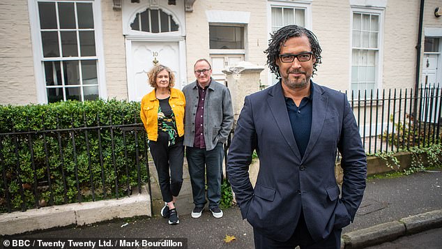 Karen and David with David Olusoga. 'The show's researchers have chosen two similar apartment buildings, one in London's Marylebone district and the other in Berlin...'