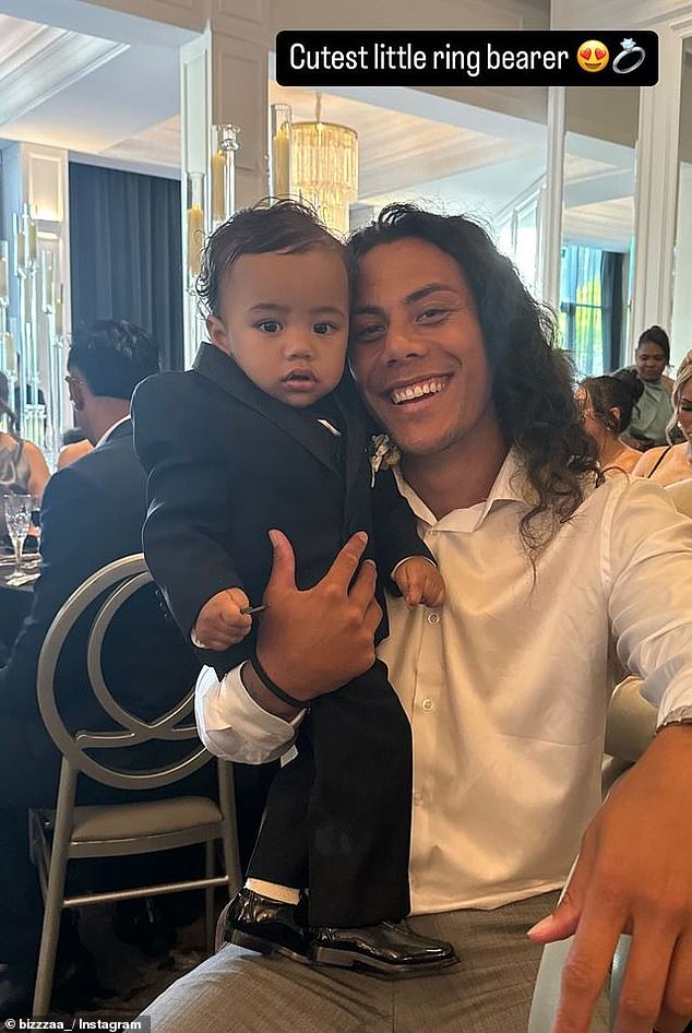 Outgoing Penrith Panthers star Jarome Luai with Brian To'o's son Atreus, who was ring bearer for the wedding