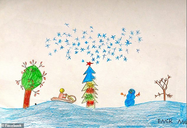 On his social media pages, Lowe regularly shared images of him and his son in hiking areas in Bosnia, while his wife shared drawings that Emir had made as a child, seen here