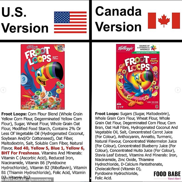 Mendes shared the above comparison of Froot Loops in the US vs. Canada