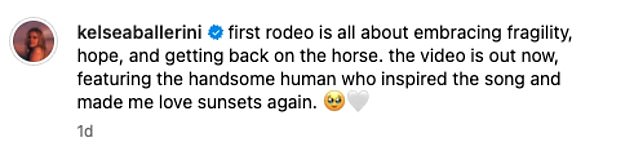 She wrote, “The first rodeo is all about embracing vulnerability, hope, and getting back on the horse. the video is out now, featuring the handsome human who inspired the song and made me love sunsets again'