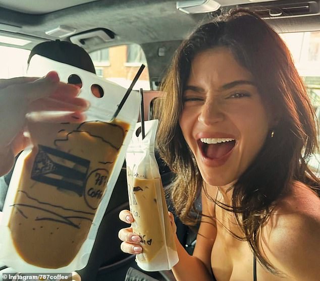 American icon Kylie Jenner pictured with the iconic 787 coffee in a bag