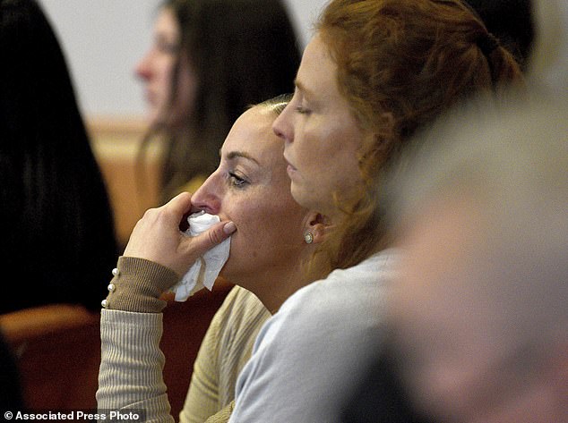 Kaitlin Reilly, a friend of Alexandra Eckersley, fights back tears during Alexandra Eckersley's sentencing hearing in Hillsborough County Superior Court in Manchester, New Hampshire