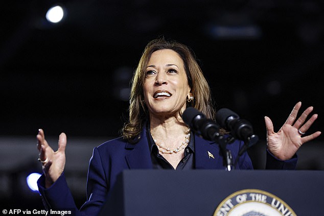 Harris skipped the Al Smith dinner and instead held a rally in Green Bay, Wisconsin (pictured at the rally) — a crucial swing state rather than solidly Democratic-voting New York