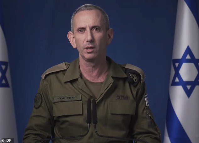 IDF spokesman Admiral Daniel Hagari confirmed the death of the Hamas leader, adding: 'Sinwar was responsible for the most brutal attack on Israel in our history'