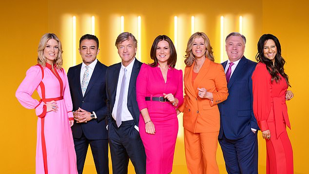 The GMB presenter line-up includes: (from left) Charlotte Hawkins, Adil Ray, Richard Madeley, Susanna Reid, Kate Garraway, Ed Balls and Ranvir Singh