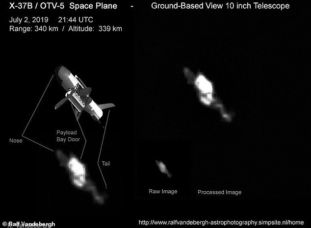 Dutch astronomer Ralf Vandebergh took rare photos of the X-37B in orbit - at an altitude of about 330 kilometers - in June 2019