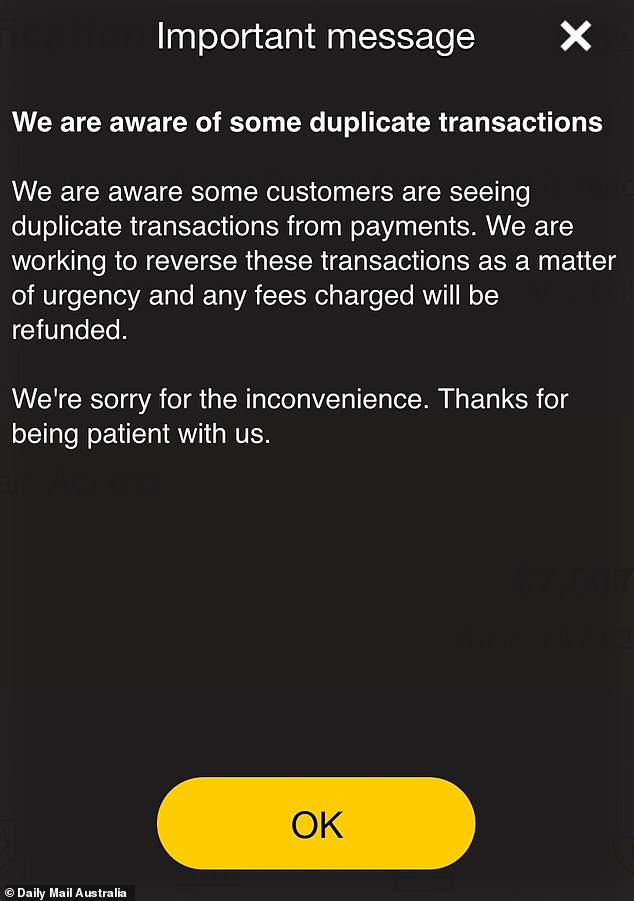 All CommBank customers will receive a warning about the outage when they log into the app (photo)