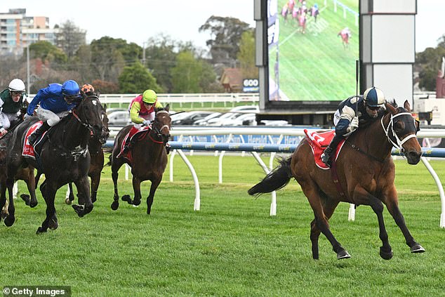 Buckaroo shoots clear in the Henley Homes Underwood Stakes ahead of the Caulfield Cup