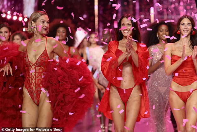 Fans praised the Victoria's Secret Fashion Show presentation held in New York City on Tuesday, the first time the show has been held since 2018. (L-R) Gigi Hadid, Bella Hadid and Vittoria Ceretti seen during Tuesday's festivities in New York