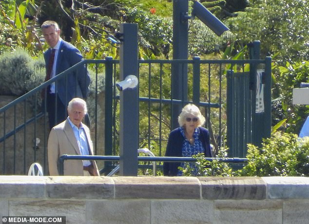 The royal couple were spotted strolling on the lawns of Admiralty House in Kirribilli on Sydney's North Shore this morning.