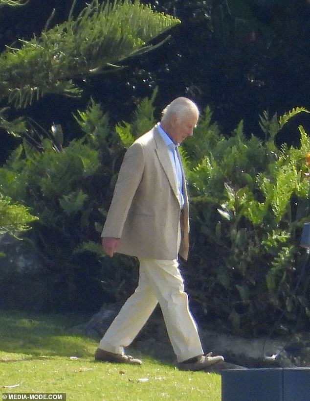 His Majesty looked casual yet stylish in a blue open-neck shirt paired with a beige suit jacket and cream chinos