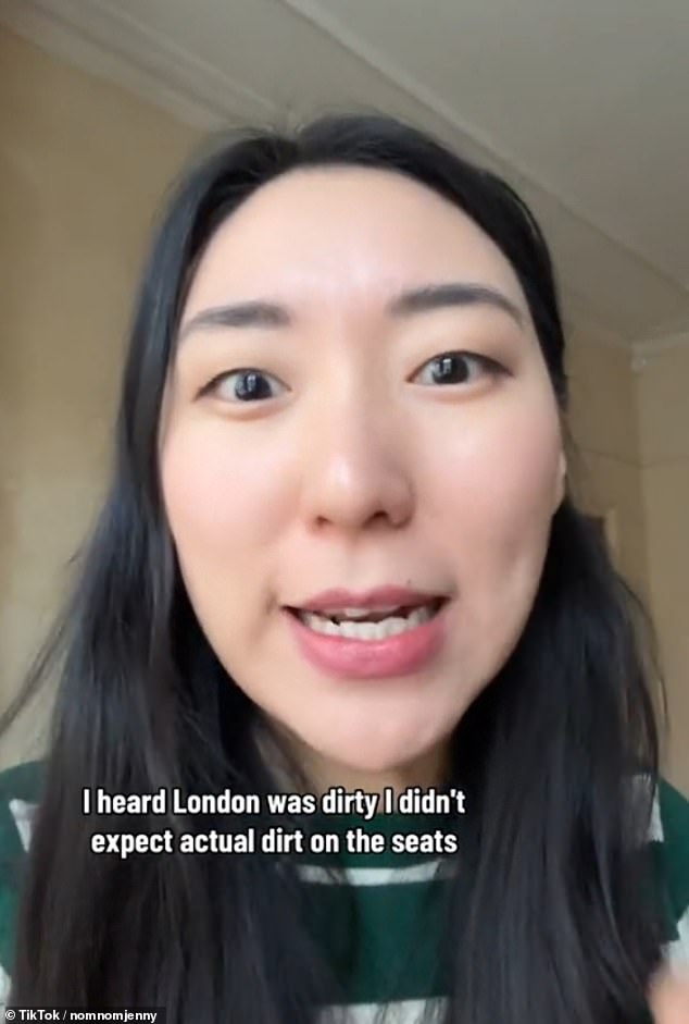 Jenny was also stunned by how dirty the seats in the Tube were - after wearing lightly washed jeans one evening