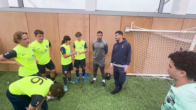 The forward was keen to help with a five-a-side tournament organized by Tottenham's community coaches for aspiring players