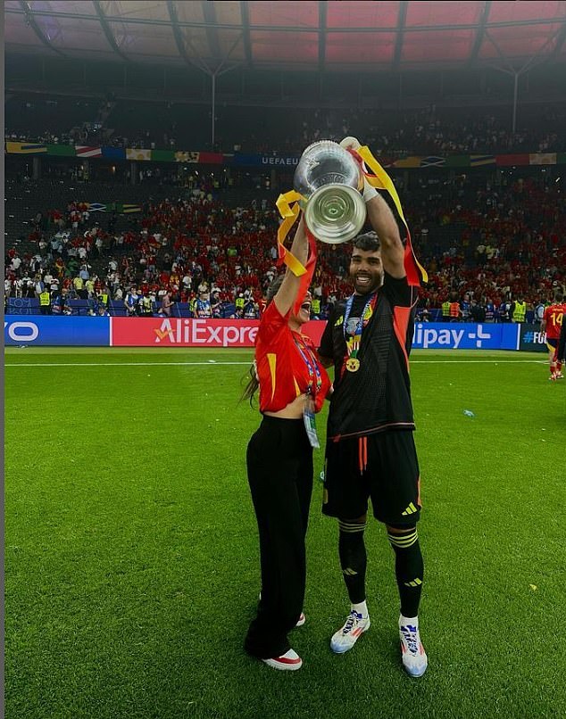 Trouboul and Raya celebrated on the pitch as Spain won the European Championship this summer